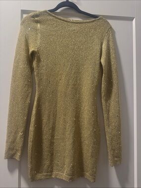 PrettyLittleThing Gold Long Sleeve Sparkle Dress